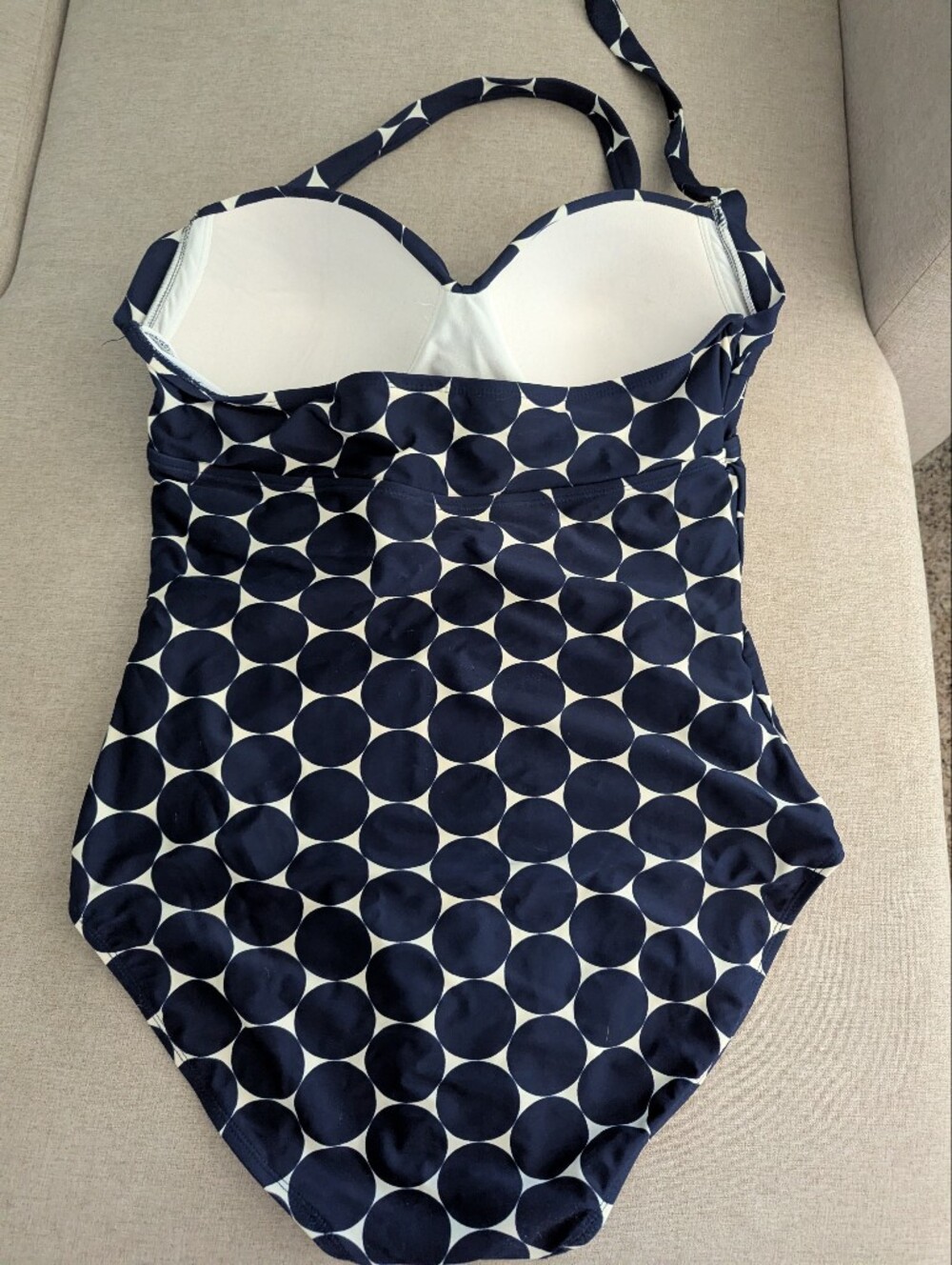 Women's Sz Large Navy Polka Dot One-Piece Swimsuit - Picture 2 of 5